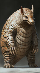 Realistic giant armadillo and pangolin standing upright detailed scales tough armor natural colors full body portrait front isolated background wildlife mammal unique animal prehistoric appearance