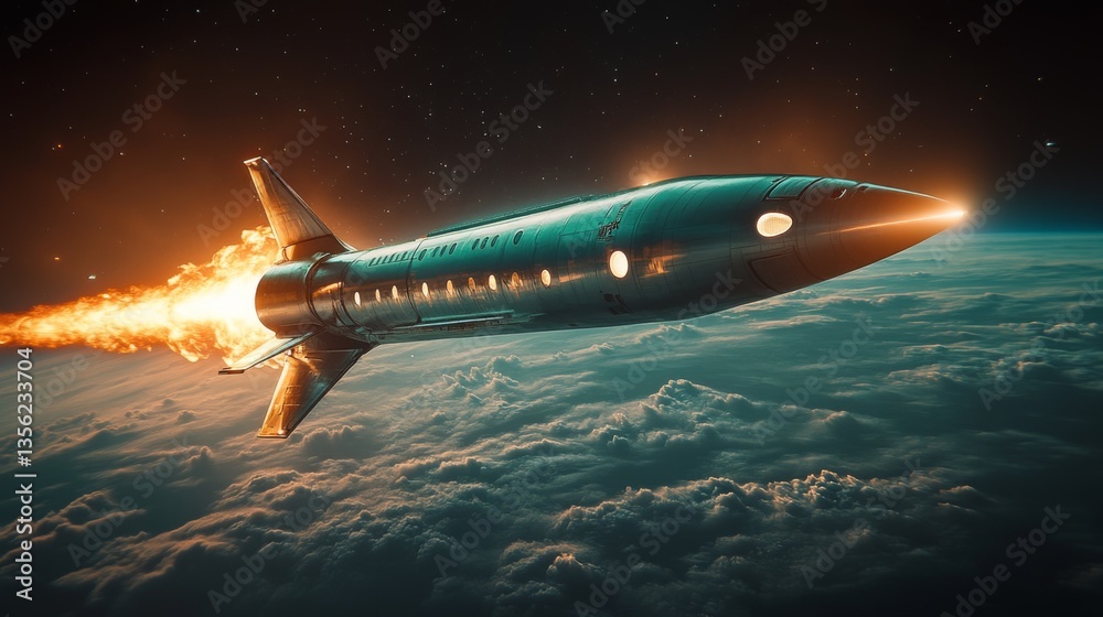 Poster a cutting edge hypersonic rocket is propelled into the upper atmosphere, showcasing its advanced pro
