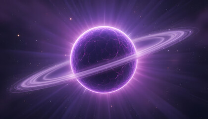 Obraz premium Futuristic Glowing Purple Planet with Rings in Deep Space