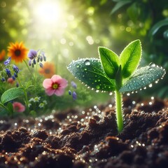 A young spout closeup in nature and soil