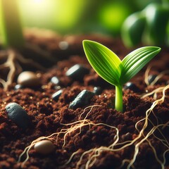 A young spout closeup in nature and soil
