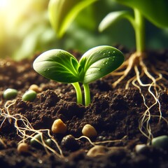A young spout closeup in nature and soil