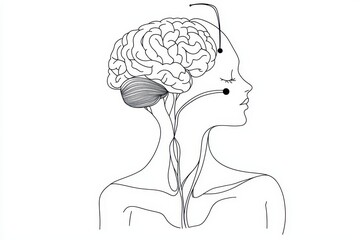 Heart and Mind Connection A line art drawing of a heart connected to a brain with a heartbeat line