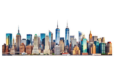 new york city skyline isolated on white background PNG. GENERATIVE AI