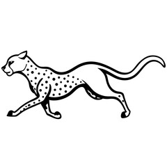 Fototapeta premium Running Cheetah silhouette vector black outline, white background