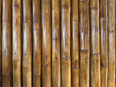 Close-Up Bamboo Poles Wall Rustic Brown Texture