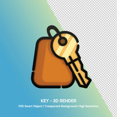 3D Render of a Key with Tag on a Transparent Background