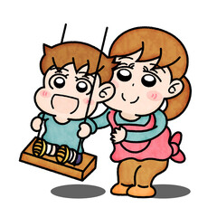 保育士と一緒にブランコ遊び