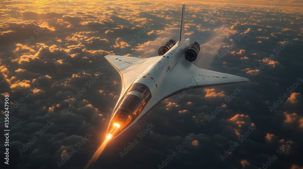 Poster a cutting edge hypersonic spaceplane ascends into the atmosphere with a powerful propulsion system, 