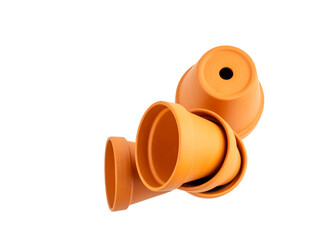 Empty terracotta flower pots, clay garden vase, brown ceramic plant container, garden pottery...
