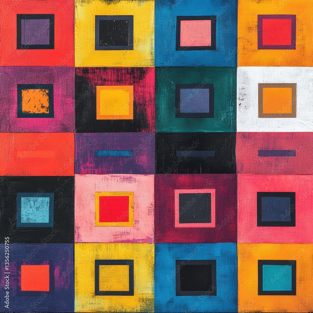 Wall mural colorful abstract geometric pattern with bold squares and rectangles for decorative and artistic use