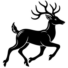 Obraz premium running Deer silhouette vector black outline, white background
