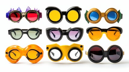 Unique Eyeglass Designs on Isolated White Background