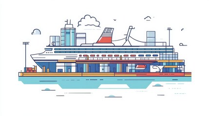 Obraz premium A brightly colored illustration depicting a large passenger cruise ship