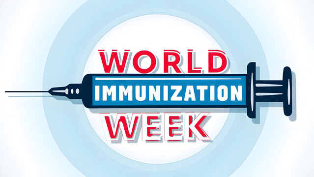World Immunization Week Logo with Syringe and Medical Theme Isolated on Transparent Background – Vaccination Awareness and Healthcare Campaign Concept
