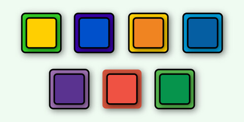 Button set abstract geometric shape design. Set of colored square frames with shadows and rounded corners are blank mockup isolated on a white background. 