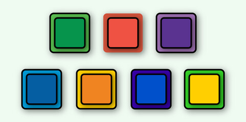 Button set abstract geometric shape design. Set of colored square frames with shadows and rounded corners are blank mockup isolated on a white background. 