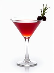 Crimson Cocktail in Glass with Blackberry and Rosemary on White Surface