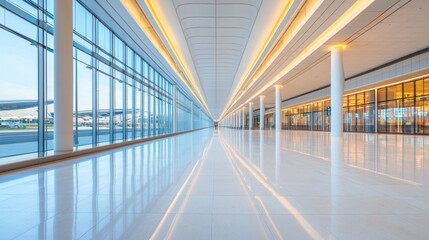 Fototapeta premium Wide-angle view of modern airport terminal architecture a showcase of stunning futuristic environments