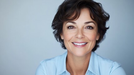 Smiling woman with short dark hair
