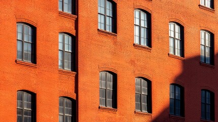 Historic red brick building facade urban setting architectural photography evening light detailed view urban aesthetics