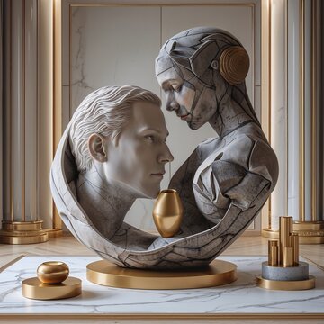 statue of a man and a women art sculpture face design decoration vintage people architecture ancient interior item background detail