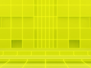 3D Yellow background with grid neon lights