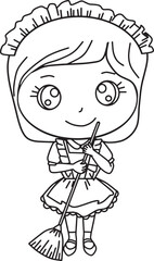 Cute Cartoon Maid Holding a Broom