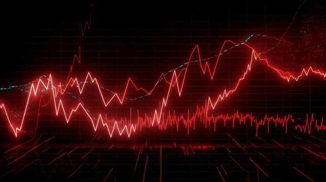 Abstract Red Neon Stock Market Graph on Dark Background