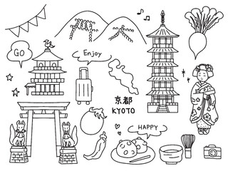 Naklejka premium 京都の手描きイラストセット