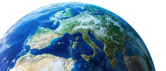 Fototapeta premium Earth view from space highlighting Europe, vibrant blue oceans, green landmasses, global awareness, Earth Day, environmental conservation, stunning planet depiction.