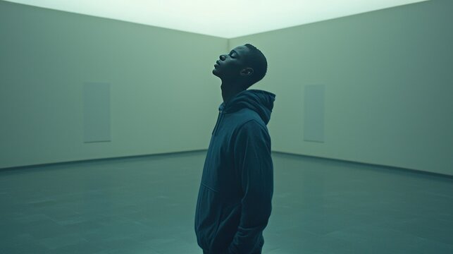 Contemplation in Teal: A Modern Art Gallery