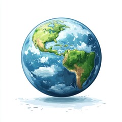 Abstract Earth globe vector graphic with geometric shapes, low-noise design for global unity concepts. Blue-green color scheme, white border, isolated on pastel backdrop. 