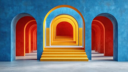 Fototapeta premium Contemporary Minimalist Design with Dynamic Gradient Arches and Stairs