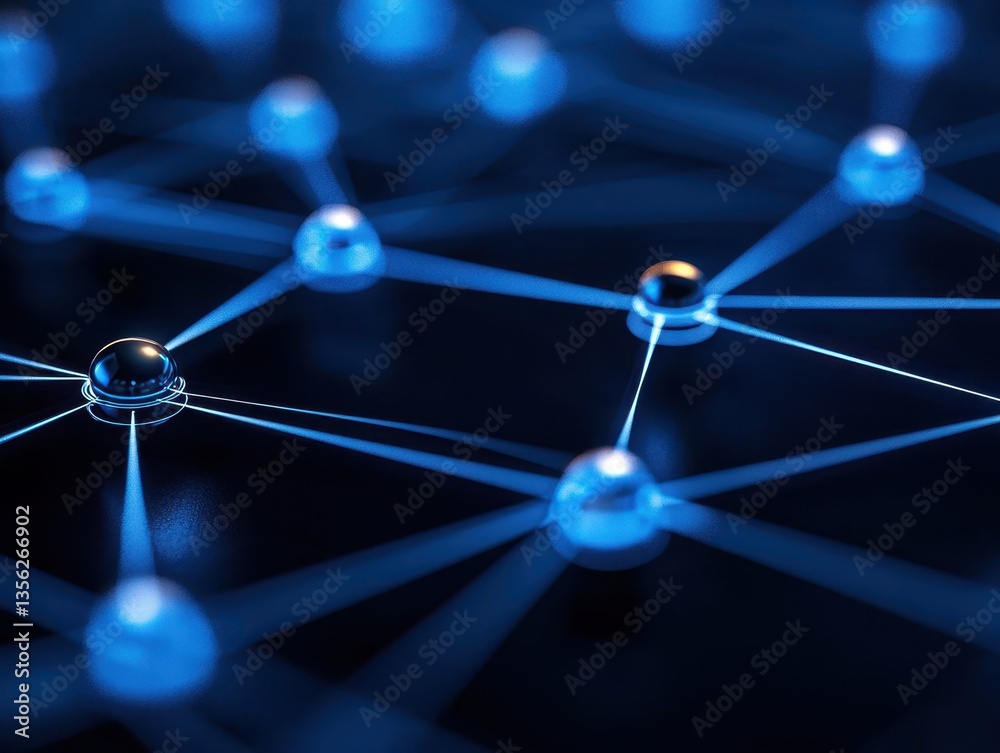 Poster abstract representation of interconnected nodes in a digital network.