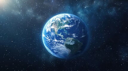 Earth from space, vibrant blue planet with swirling clouds, showcasing natural beauty, global awareness, Earth Day, environmental conservation, universe, astronomy.