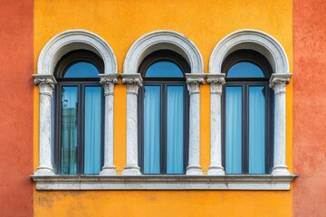 Palladian Window in Various Vintage Colors. A Lovely Collage of Old Windows with Colorful Composition