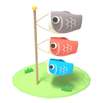 鯉のぼりのソフビ風3Dイラスト