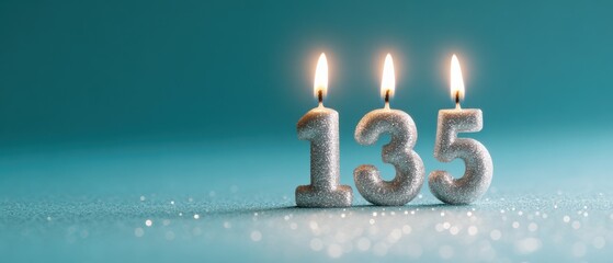 Number 135 sparkling candles
