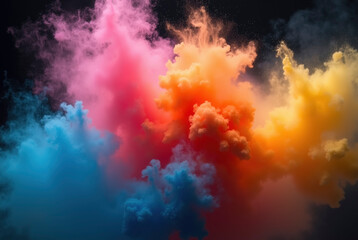 Naklejka premium Vibrant explosion of colorful powder on black background. Holi festival concept, dynamic paint splash.
