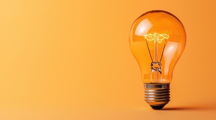 Vintage Light Bulb with Warm Glow on Bright Orange Background