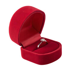 Red velvet box for the ring isolated on transparent background
