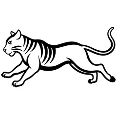 Running tiger silhouette vector black outline, white background