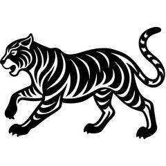 Running tiger silhouette vector black outline, white background