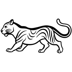 Obraz premium Running tiger silhouette vector black outline, white background