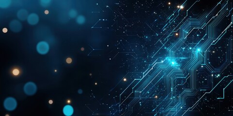 Fototapeta premium Abstract digital technology background with vibrant blue tones and circuit patterns.