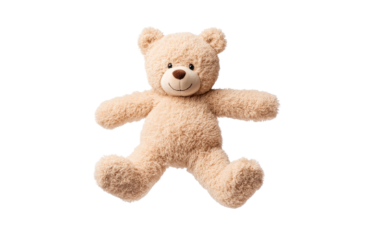 Teddy bear is sitting on a white background, isolated
