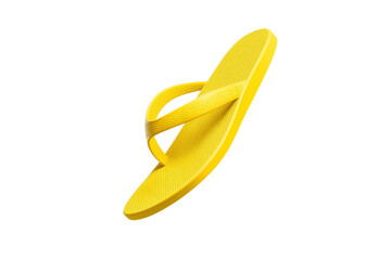 Yellow flip flop is shown in the air, isolated