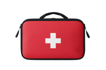 Red and white medical bag with a cross on it, isolated