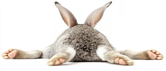 Obraz premium Cute gray rabbit lying down, Easter celebration, springtime fun, adorable pet, fluffy ears, relaxing posture, animal photography, joyful moments, soft background.